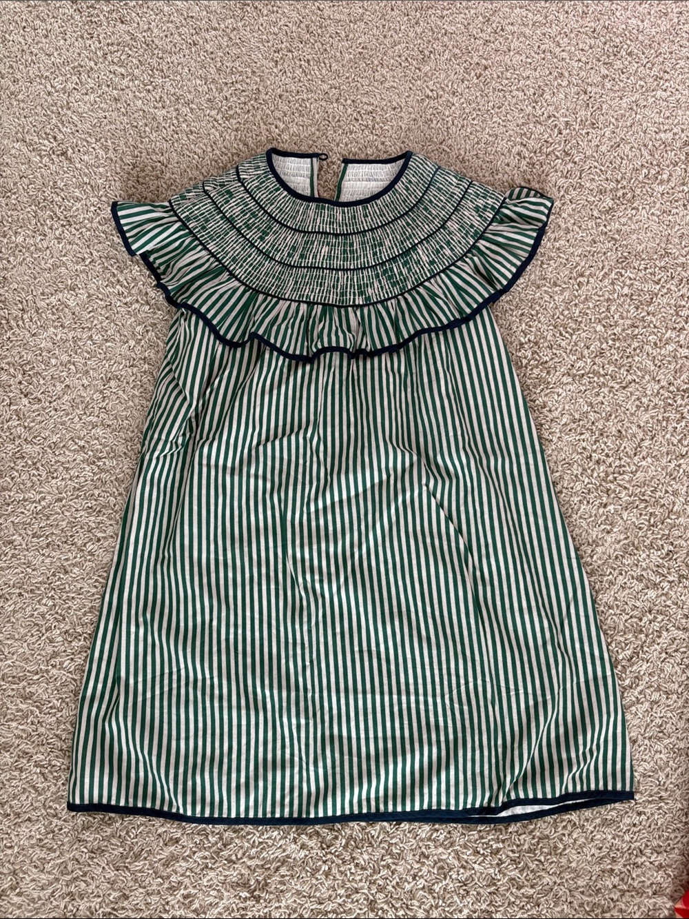 Boutique Womens Green and White Striped Ruffle Collar Dress - Picture 1 of 2
